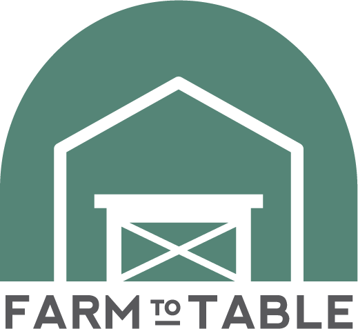 A green and white logo with a simple barn outline above a table, featuring the words FARM TO TABLE below in bold capitals—perfect for a local produce farm shop or anyone passionate about home-grown vegetables in Scotland.